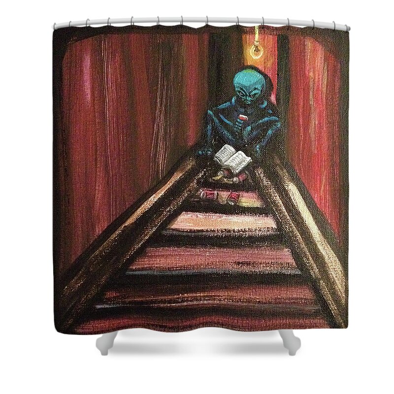 Solamente Shower Curtain featuring the painting Solamente Alien by Similar Alien