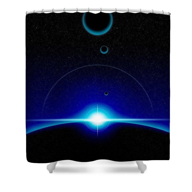 Stars Shower Curtain featuring the digital art Solar Scene by Phil Perkins