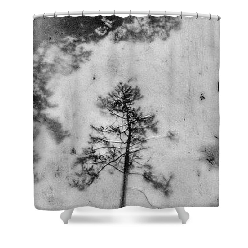 Encaustic Shower Curtain featuring the mixed media Solitary Haze by Roseanne Jones