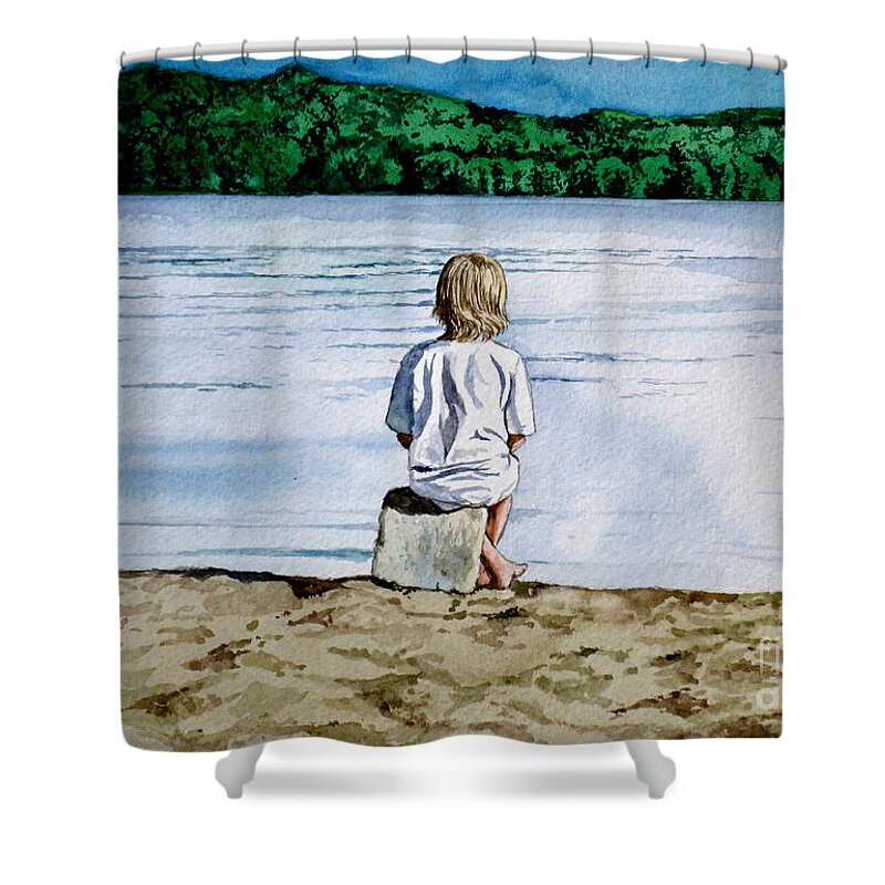 Child Shower Curtain featuring the painting Solitude upon the Lake by Christopher Shellhammer