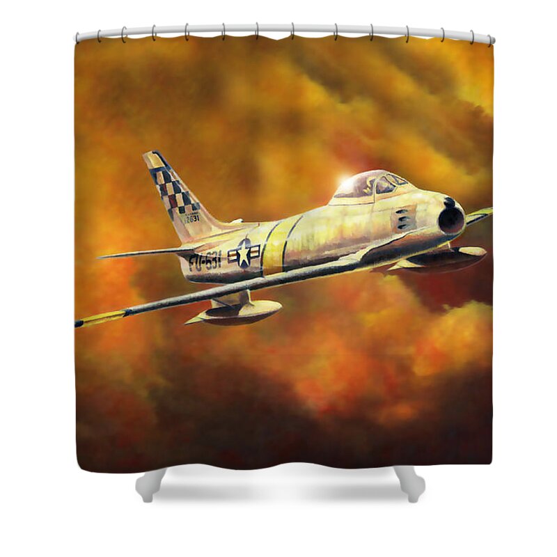Military Shower Curtain featuring the painting Solo Sabre by Douglas Castleman