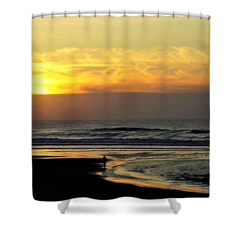 Person Shower Curtain featuring the photograph Solo Sunset on the Beach by Tranquil Light Photography