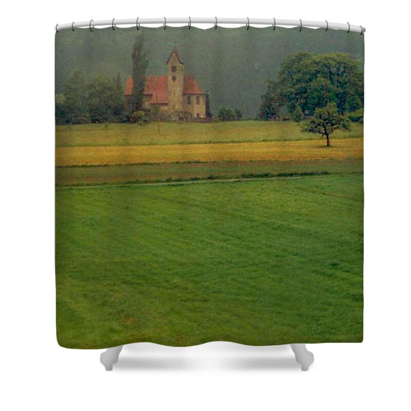 Italy Shower Curtain featuring the photograph Dolomite's church by Barry Bohn
