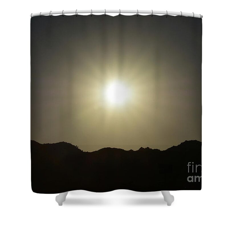 First Solstice Sunset Shower Curtain featuring the photograph Solstice Sunset by Angela J Wright