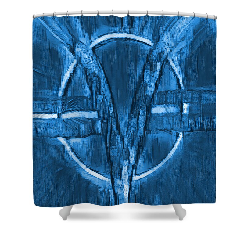 Janice Lohman Shower Curtain featuring the digital art SOM Symbol - Blue C101 by Artistic Mystic