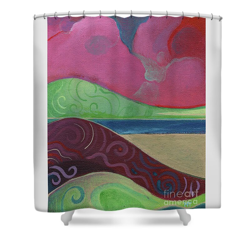 Landscape Shower Curtain featuring the painting Somewhere aka Inside Out by Helena Tiainen