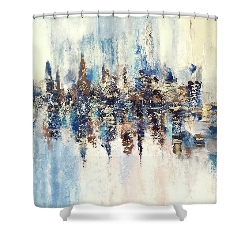 Contemporary Abstract Shower Curtain featuring the painting Somewhere Sometime Somehow by Dennis Ellman