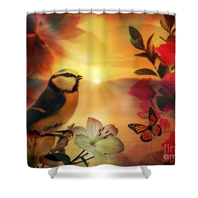 Song At Sunset Shower Curtain featuring the digital art Song at Sunset by Maria Urso
