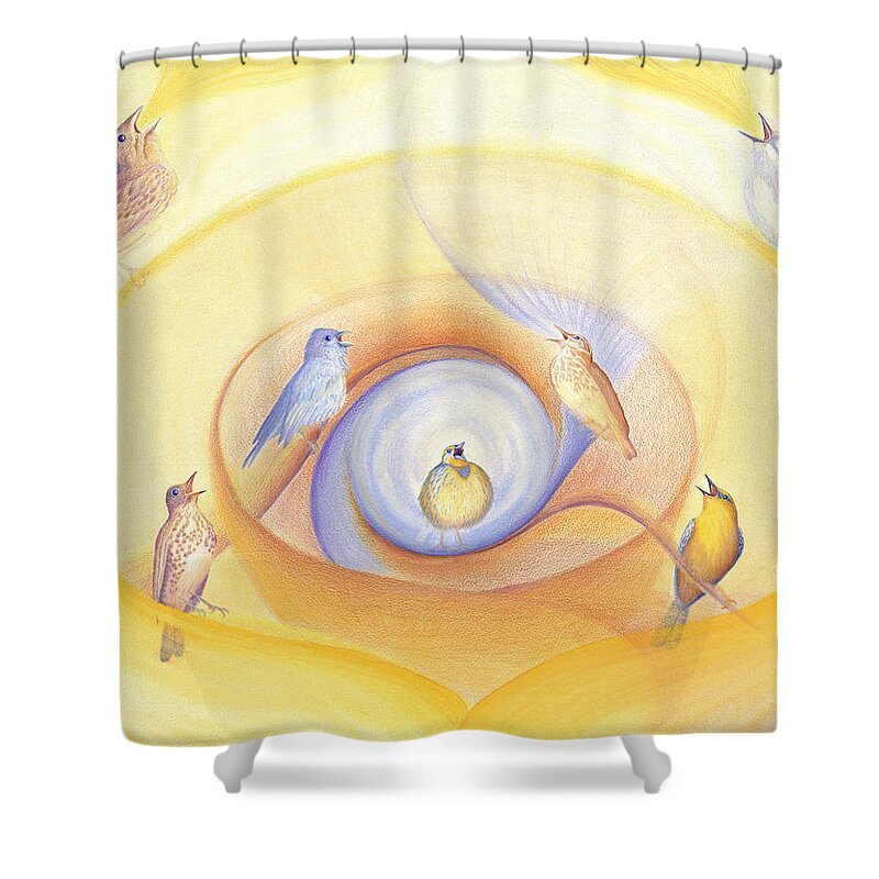 Birds Shower Curtain featuring the painting Song Birds Calling by Robin Aisha Landsong