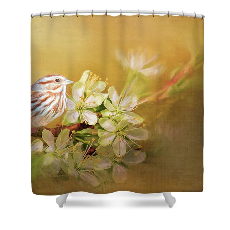 Songbird Shower Curtain featuring the photograph Song Sparrow by Cathy Kovarik