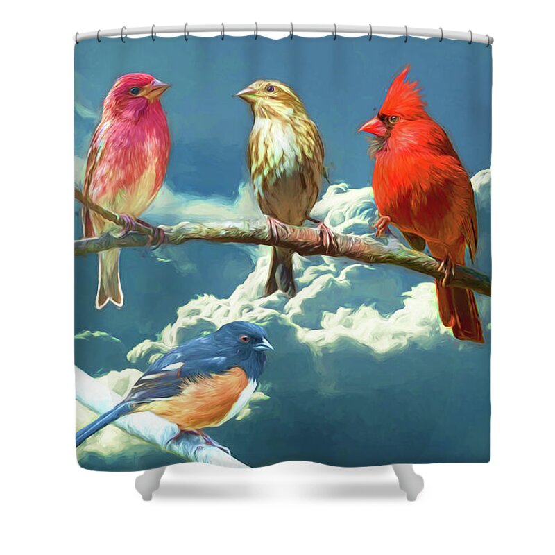 Songbirds Shower Curtain featuring the digital art Songbirds ala Van Gogh by John Haldane