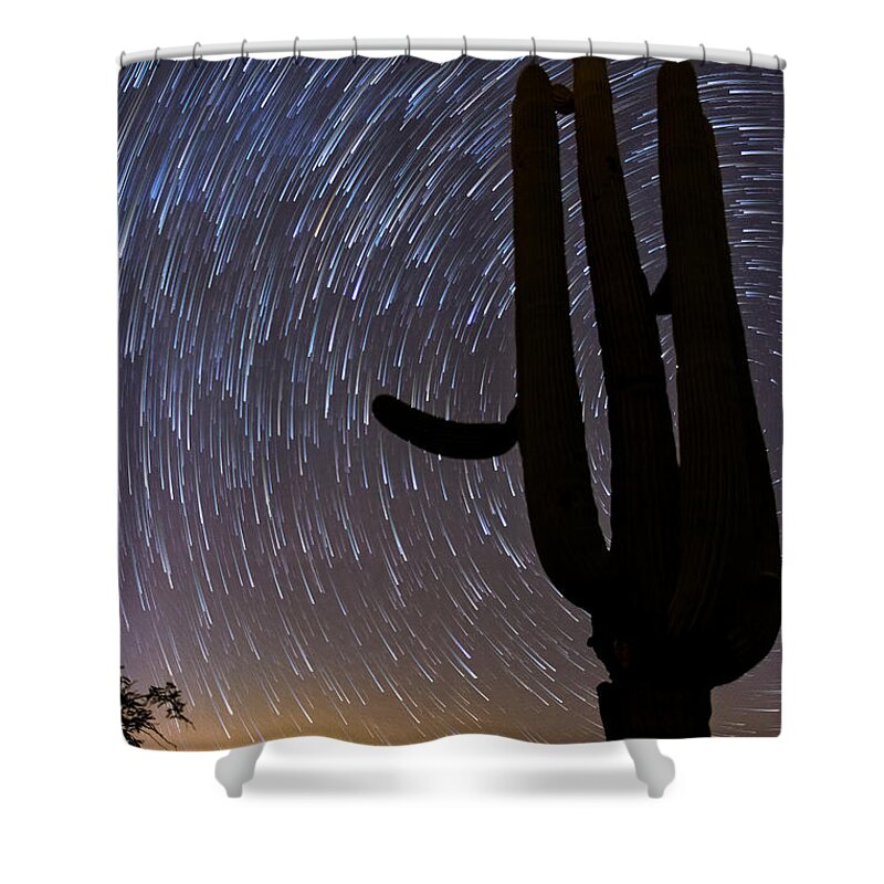 Arizona Shower Curtain featuring the photograph Sonoran Startrails - Reaching for the Stars by James Capo