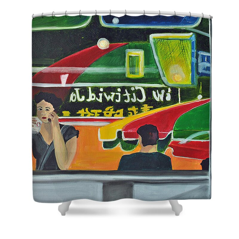  City Scenes Shower Curtain featuring the painting Soup for One by Patricia Arroyo