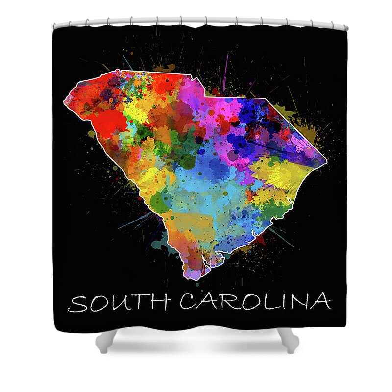 South Carolina Shower Curtain featuring the digital art South Carolina Map Color Splatter 2 by Bekim M