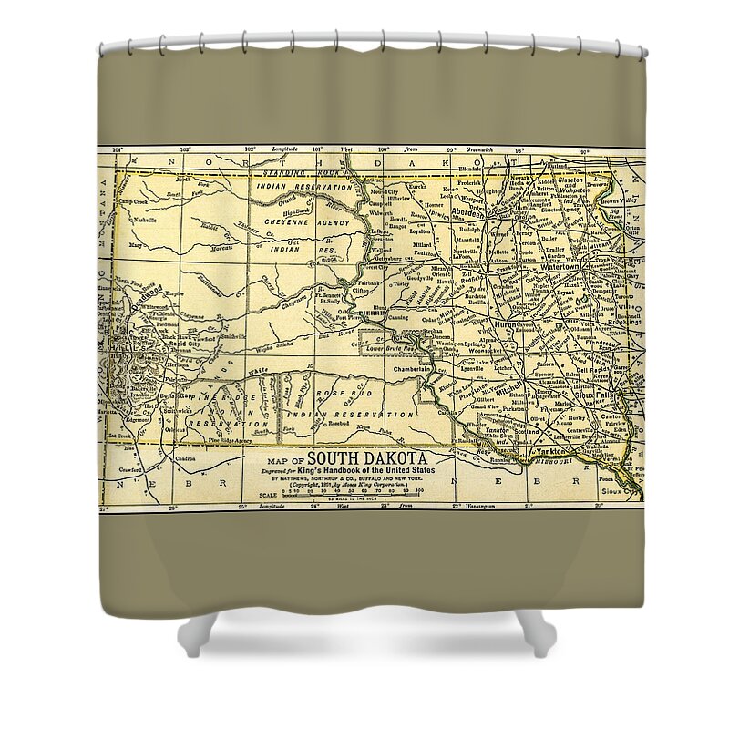 Map Shower Curtain featuring the photograph South Dakota Antique Map 1891 by Phil Cardamone