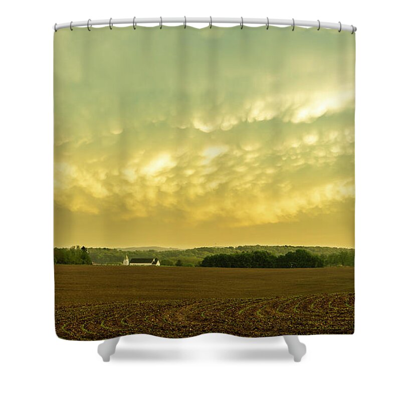 Sunset Shower Curtain featuring the photograph Thunder Storm over a Pennsylvania Farm by Jason Fink