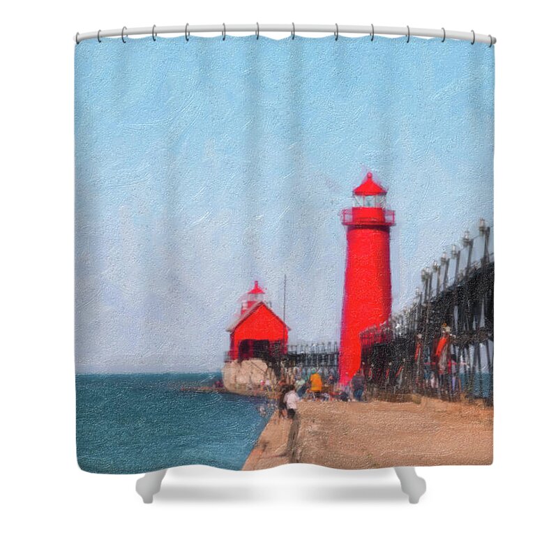 Michigan Shower Curtain featuring the photograph South Pier of Grand Haven by Tom Mc Nemar