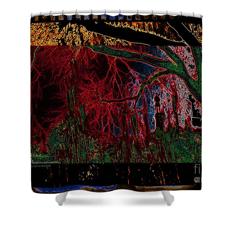 American Monuments Shower Curtain featuring the digital art Southern Trees and the Strange Fruit They Bear No. 1 by Aberjhani's Official Postered Chromatic Poetics