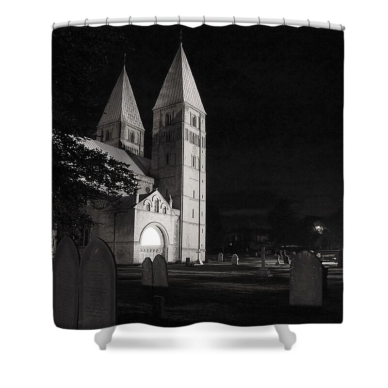 Minster Shower Curtain featuring the photograph Southwell Minster. Night. by Elena Perelman