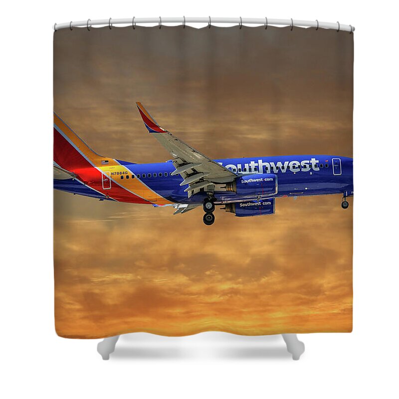 Southwest Shower Curtain featuring the photograph Southwest Airlines Boeing 737-76N 2 by Smart Aviation