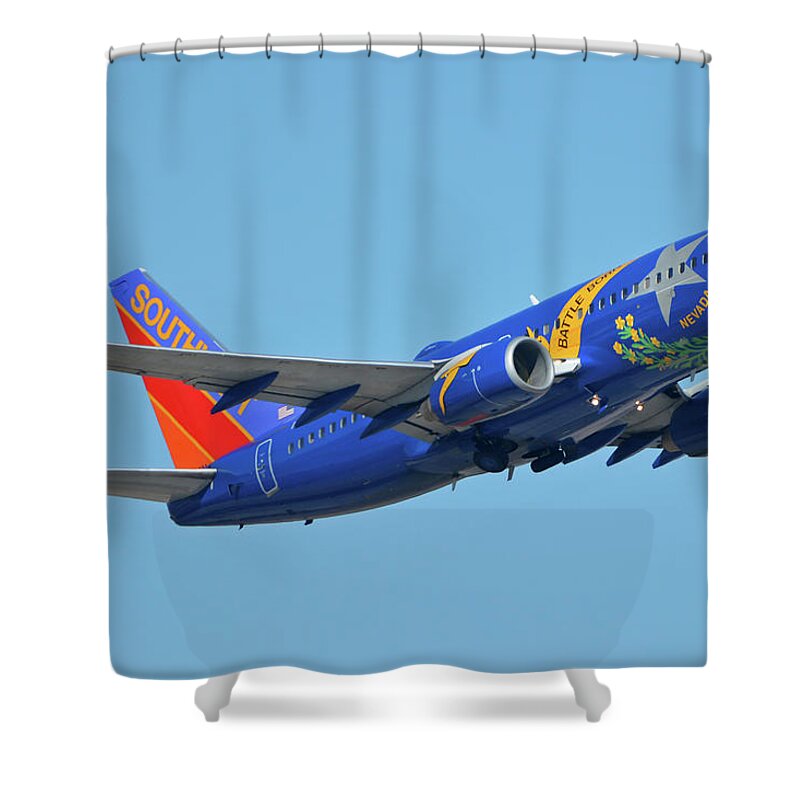 Airplane Shower Curtain featuring the photograph Southwest Boeing 737-7H4 N727SW Nevada One Phoenix Sky Harbor October 14 2017 by Brian Lockett