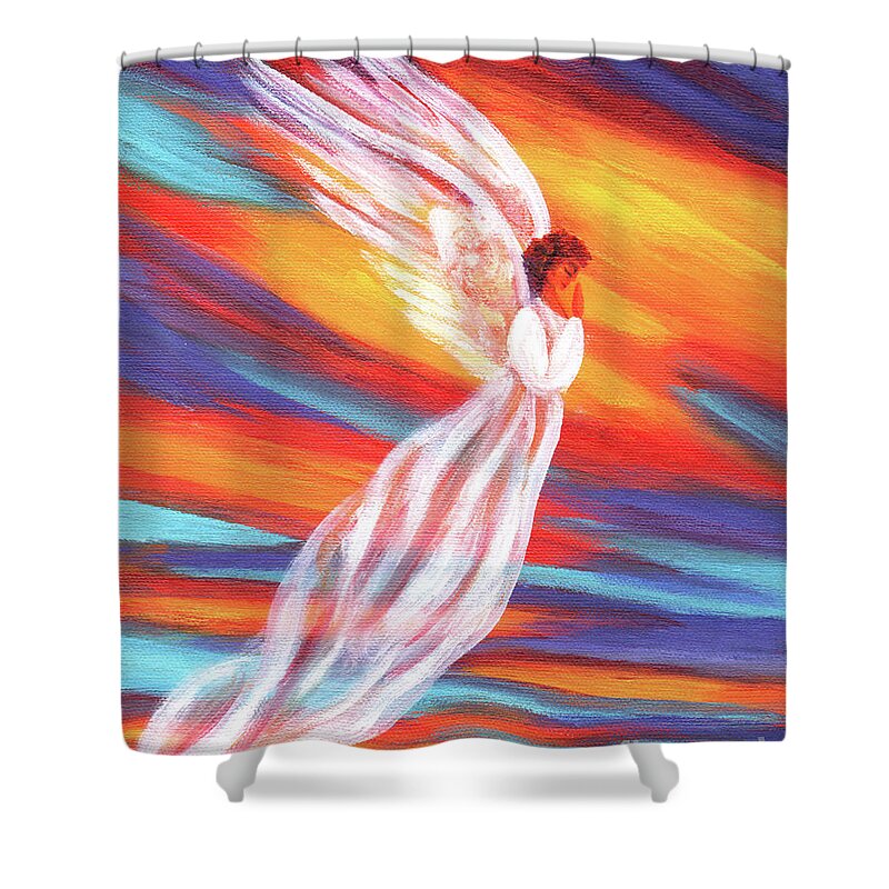 Sunset Shower Curtain featuring the painting Southwest Sunset Angel by Laura Iverson