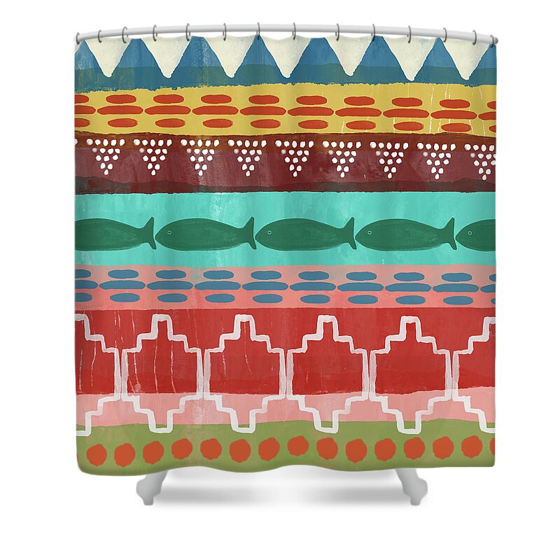 Southwest Shower Curtain featuring the mixed media Southwest with Fish- Art by Linda Woods by Linda Woods