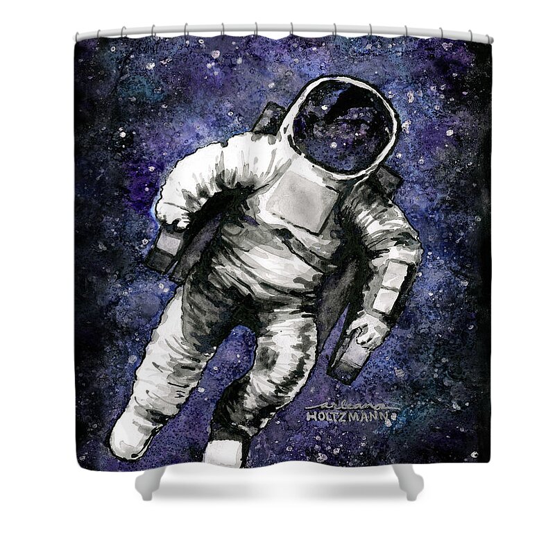 Astronaut Shower Curtain featuring the painting Spaaaaace by Arleana Holtzmann