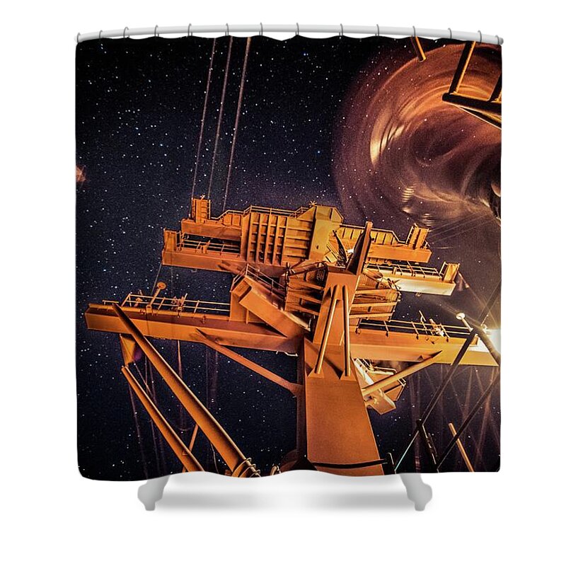 Navy Shower Curtain featuring the photograph Space Tower by Larkin's Balcony Photography