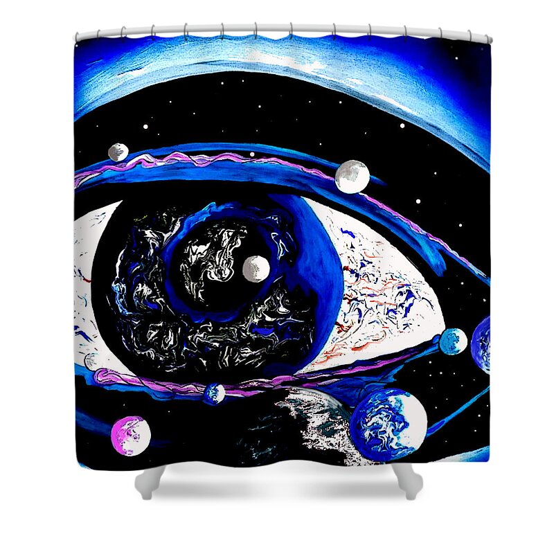 Space Shower Curtain featuring the painting Space Watch by Pj LockhArt