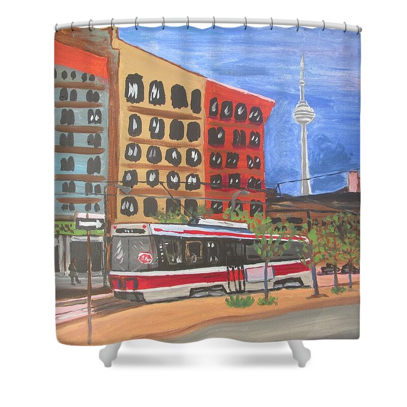City Shower Curtain featuring the painting Spadina Street Car by Jennylynd James