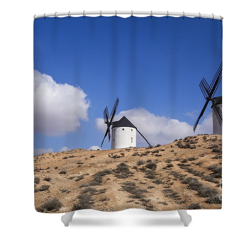 Windmills Shower Curtain featuring the digital art Spanish Windmill near Tembleque by Perry Van Munster