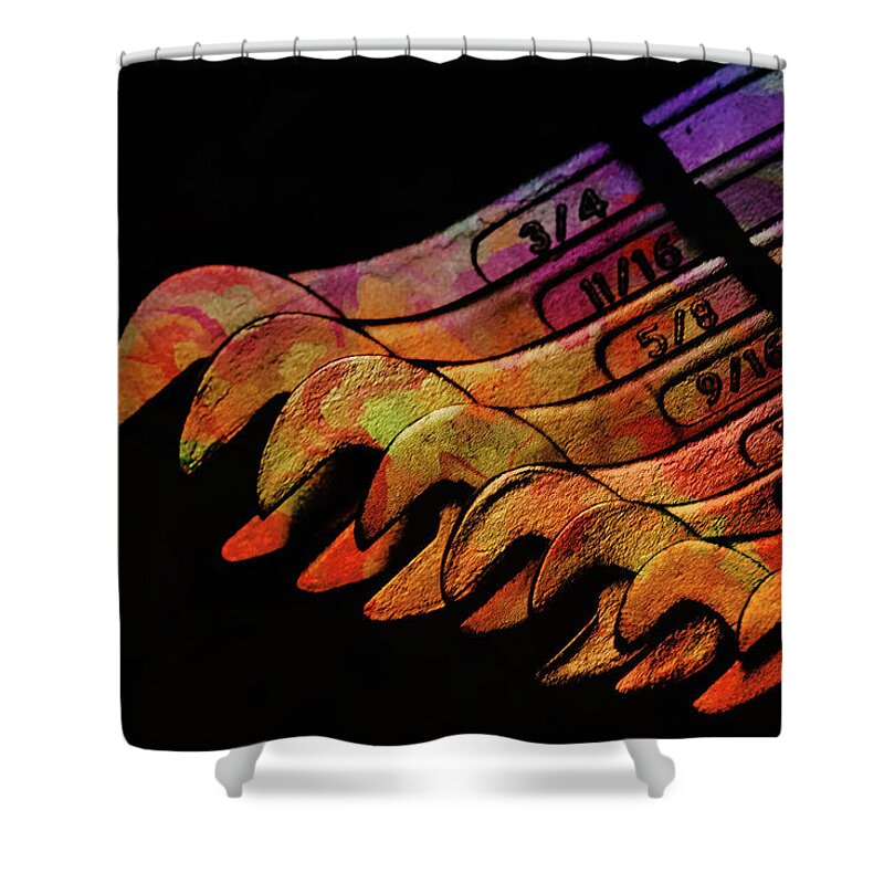 Spanners Photography Shower Curtain featuring the photograph Spanners 01 by Kevin Chippindall