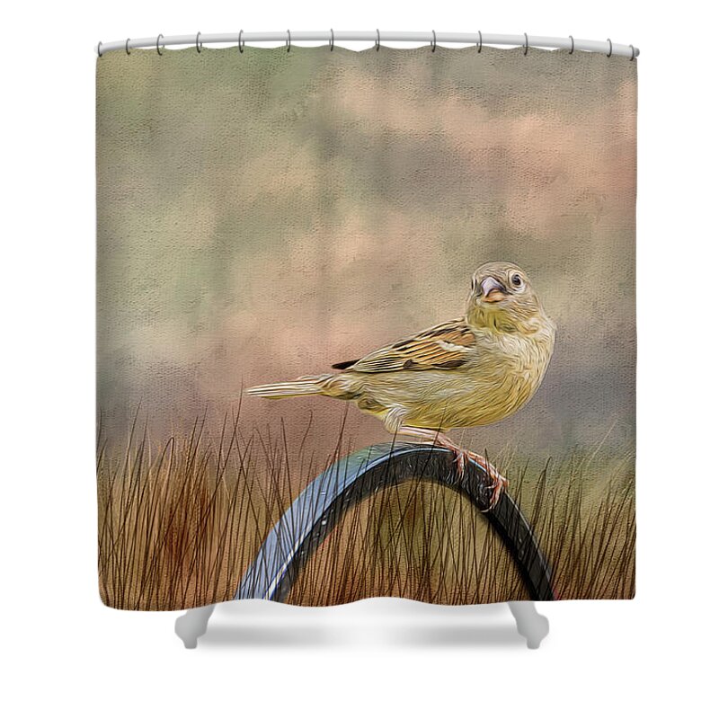 Sparrow Shower Curtain featuring the photograph Sparrow in the Grass by Cathy Kovarik
