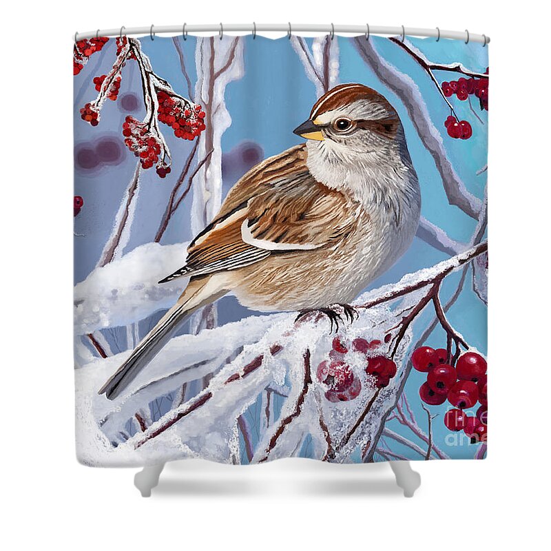 Sparrow Shower Curtain featuring the painting Sparrow in Winter by Jackie Case