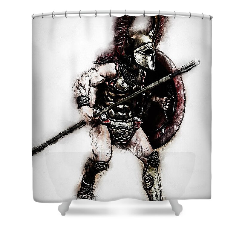 Spartan Warrior Shower Curtain featuring the painting Spartan Hoplite - 24 by AM FineArtPrints