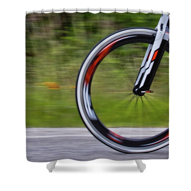 Bike Racing Shower Curtain featuring the photograph Speed of Life by Linda Unger