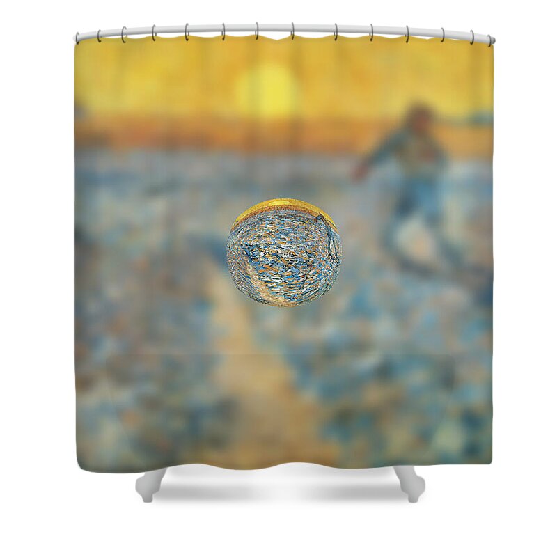 Abstract In The Living Room Shower Curtain featuring the digital art Sphere 12 van Gogh by David Bridburg