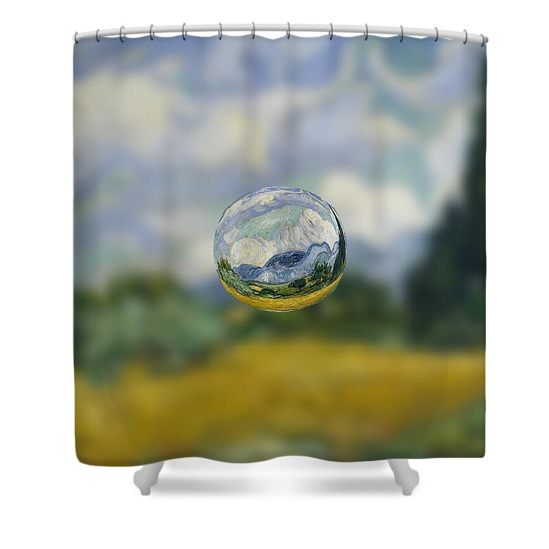 Abstract In The Living Room Shower Curtain featuring the digital art Sphere 7 van Gogh by David Bridburg