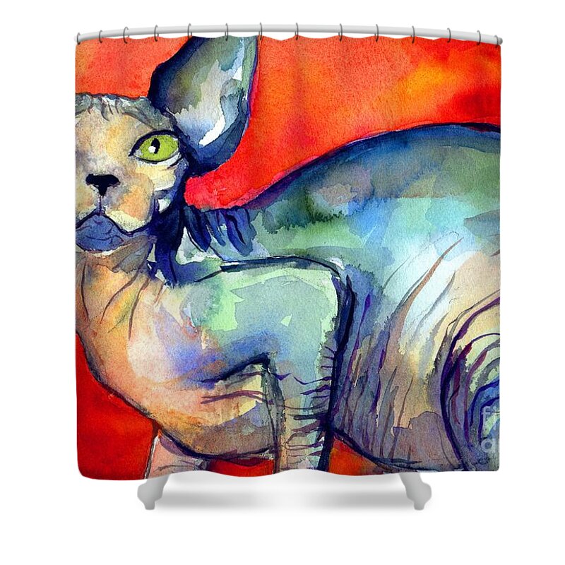 Sphynx Cat Painting Shower Curtain featuring the painting Sphynx Cat 6 painting by Svetlana Novikova