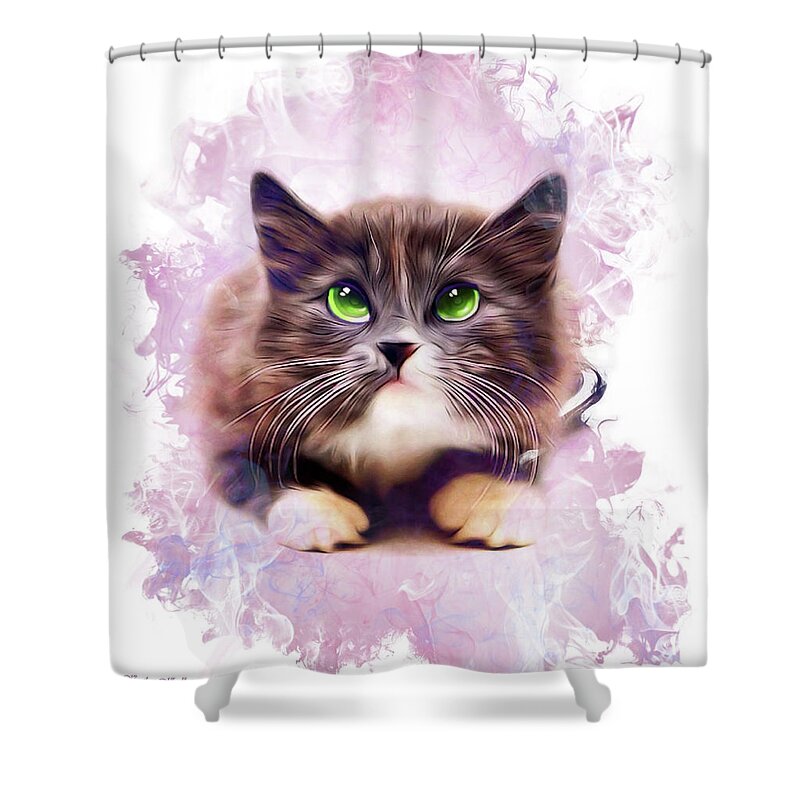 Cat Shower Curtain featuring the digital art Spice Kitty by Kathy Kelly