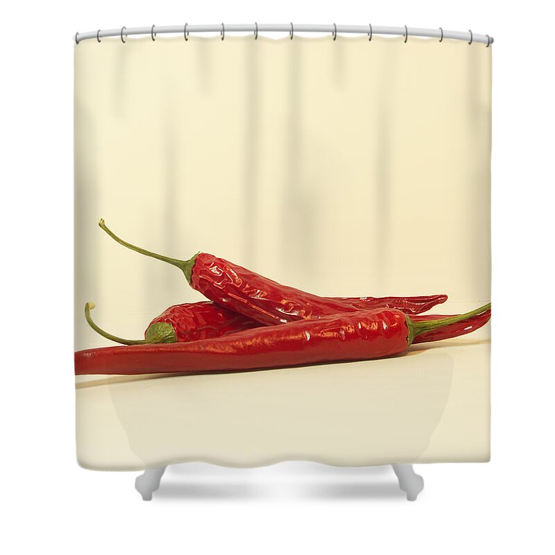 Chilis Shower Curtain featuring the photograph Spicy Trio by Thomas Pipia