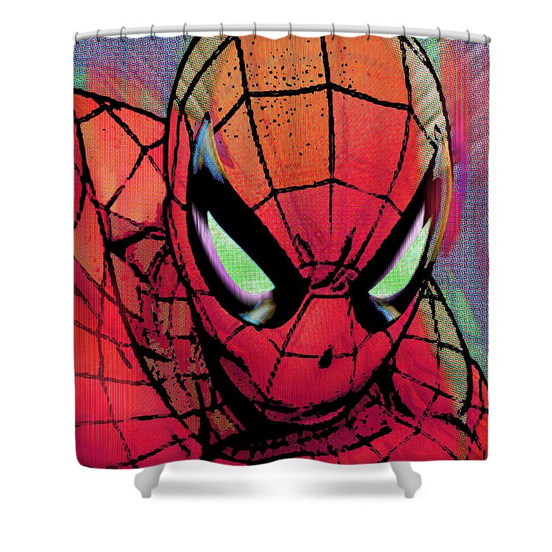Spider-man Shower Curtain featuring the painting Spider-Man Pop by Tony Rubino