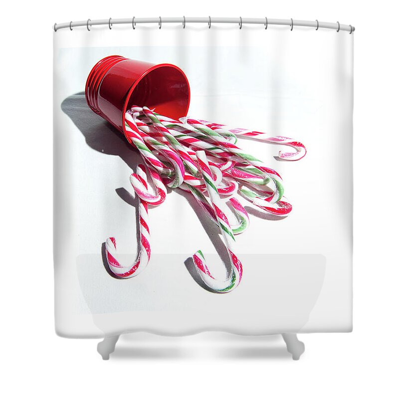 Helen Northcott Shower Curtain featuring the photograph Spilled Candy Canes by Helen Jackson