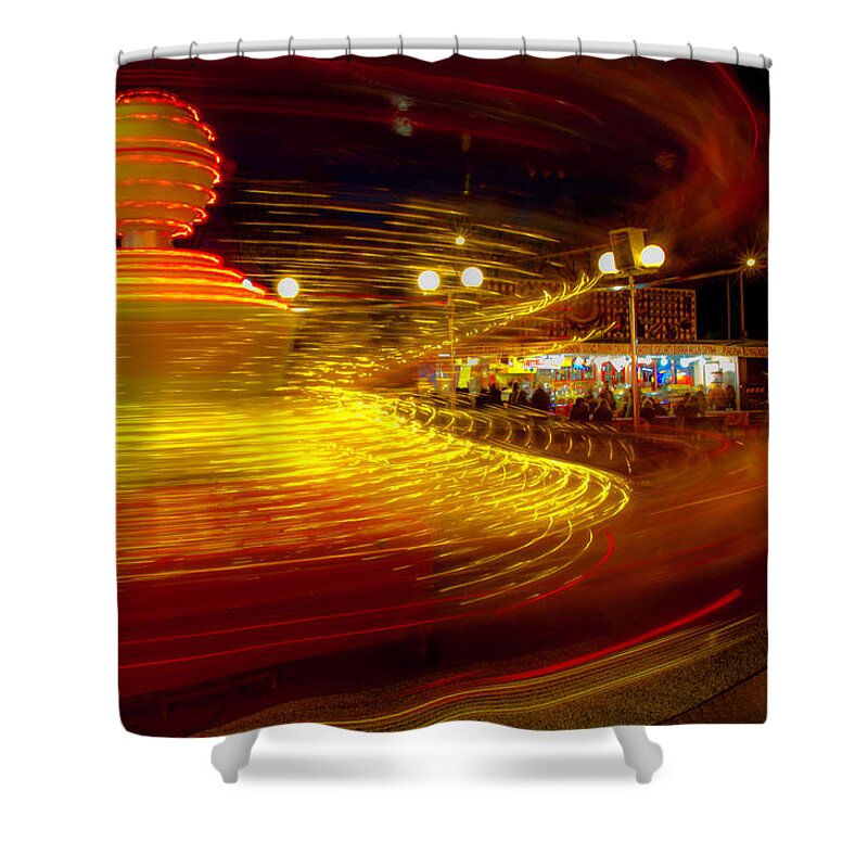 Luna Park Shower Curtain featuring the photograph Spinning until you're dizzy by Wolfgang Stocker
