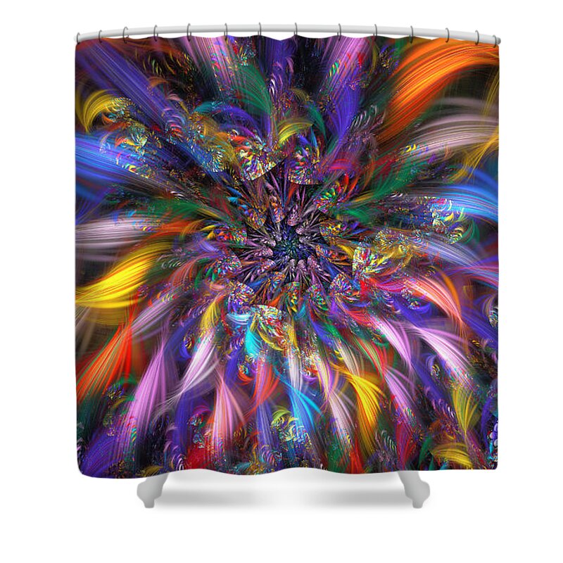 Abstract Shower Curtain featuring the digital art Spiral Fireworks by Peggi Wolfe