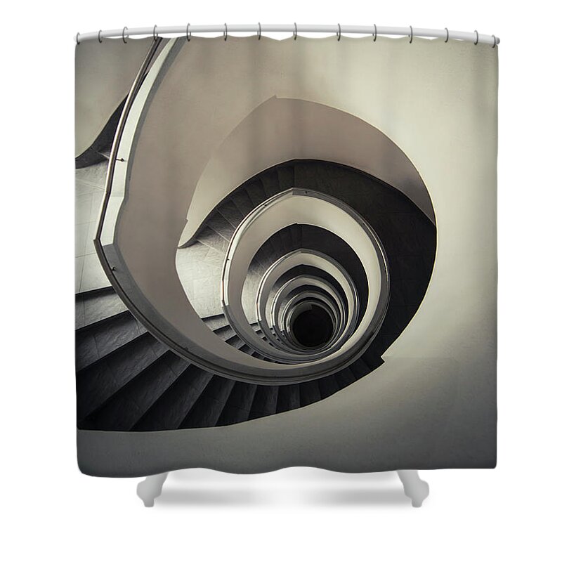 Spiral Staircase Shower Curtain featuring the photograph Spiral staircase in beige tones by Jaroslaw Blaminsky