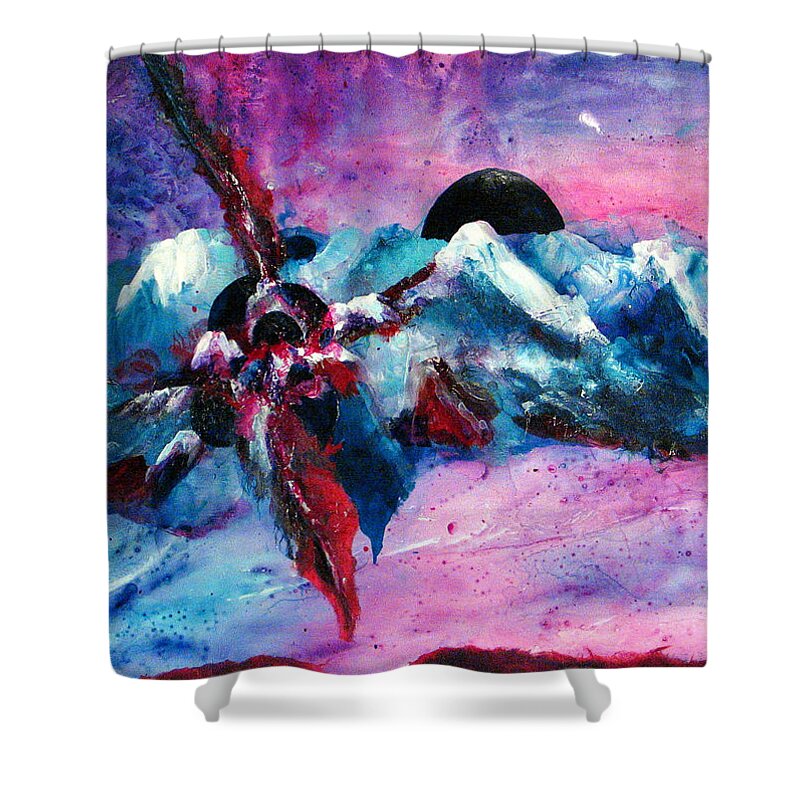 Red Shower Curtain featuring the mixed media Spirit by Janice Nabors Raiteri