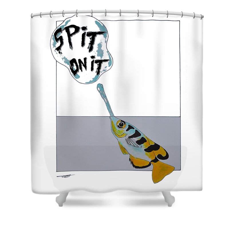 Archerfish Shower Curtain featuring the drawing Spit on it by Eduard Meinema