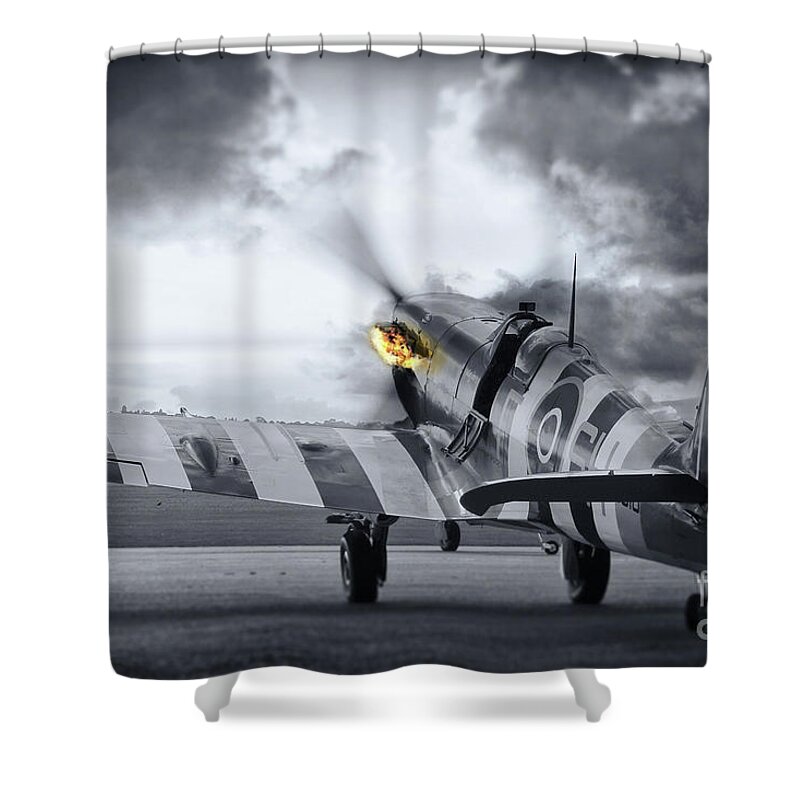 Spitfire Shower Curtain featuring the photograph Spitfire AB910 Spitting Fire by Airpower Art